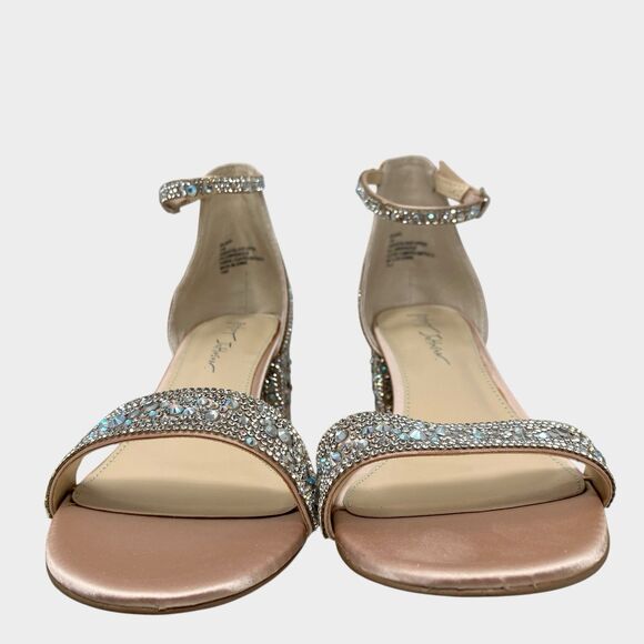 Betsey Johnson Sparkly Block Heel 11 Rhinestone Sliver Evening - Picture 3 of 11